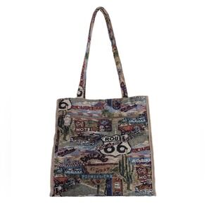Route 66 Vintage Y2K Road Trip Desert Tapestry Shoulder Tote Bag
